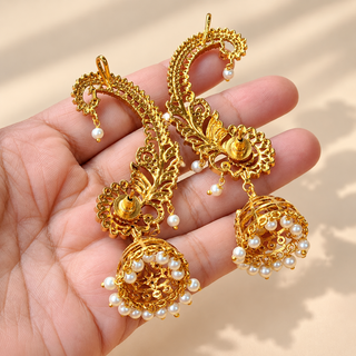 Anvika multicolour CZ diamond gold finish ear cuff earrings back view