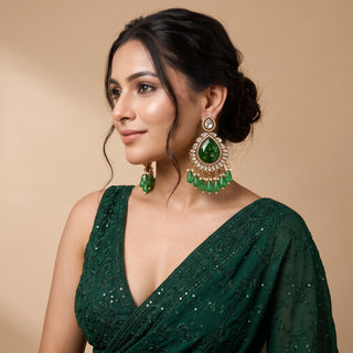 Lavinia Emerald Dark Green Kundan Chandbali Earrings