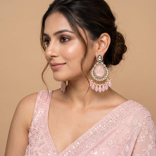 Lavinia Pink Kundan Statement Chandbali Earrings