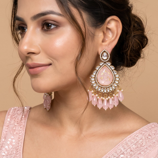 Lavinia Pink Kundan Statement Chandbali Earrings