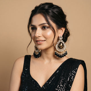 Lavinia Black Kundan Chandbali Earrings