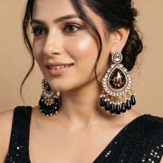 Lavinia Black Kundan Chandbali Earrings