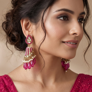 Adeline Rani Pink Polki Jhumka Earrings