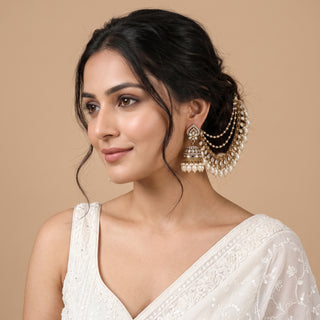 Adeline White Mirror Baahubali Jhumka Earrings