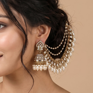 Adeline White Mirror Baahubali Jhumka Earrings