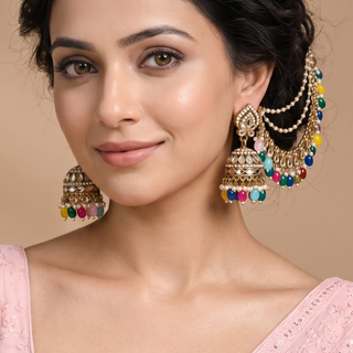Adeline Multicolour Mirror Baahubali Jhumka Earrings