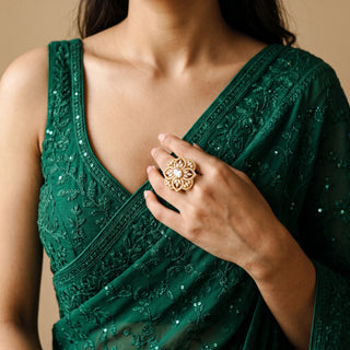 Charlotte Gold CZ Diamond Simulant Floral Statement Ring