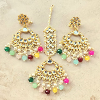 Abigail Multicolour Uncut Kundan Necklace Set with Tikka