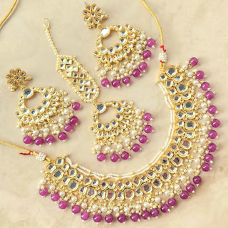 Abigail Purple Uncut Kundan Necklace Set with Tikka