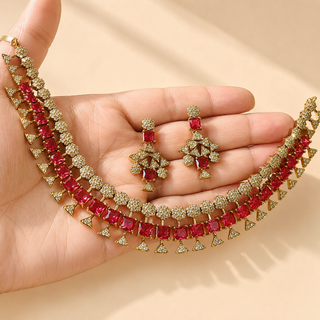Addison Red CZ Diamond Simulant Necklace Set