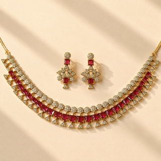 Addison Red CZ Diamond Simulant Necklace Set