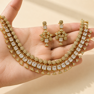 Addison White CZ Diamond Simulant Necklace Set