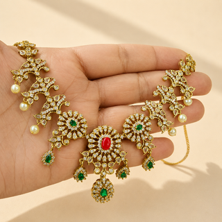 Adelyn Multicolour CZ Diamond Simulant Victorian Gold Necklace Set