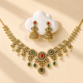 Adelyn Multicolour CZ Diamond Simulant Victorian Gold Necklace Set