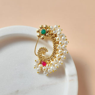 Adriene Maharashtrian Multicolour Gold Nath (no piercing needed)