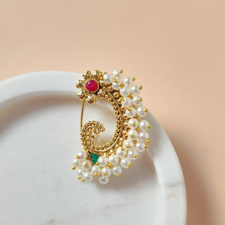 Adrienne Maharashtrian Multicolour Gold Nath (no piercing needed)