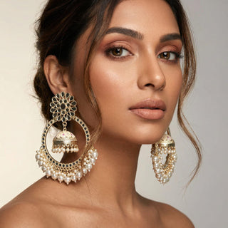 Aisha White Jumbo Mirror Jhumki Hoop Earrings