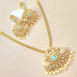 Alia Mint Green Moissanite Peacock CZ Diamond Simulant Necklace Set