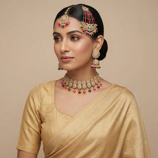 Alia Multicolour Choker Necklace Set with Tikka & Passa