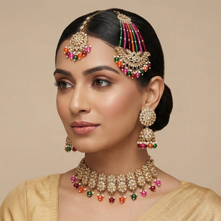Alia Multicolour Choker Necklace Set with Tikka & Passa