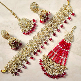 Alia Red Choker Necklace Set with Tikka & Passa