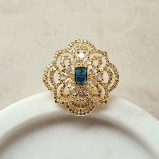 Alice Blue Gold Adjustable Diamond Simulant Ring