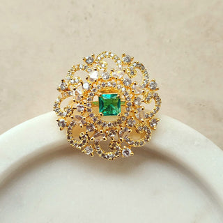 Alicia Sea Green Gold Adjustable Diamond Simulant Ring