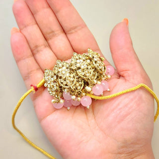 Alisha Light Pink Polki Choker Necklace Set with Tikka & Passa