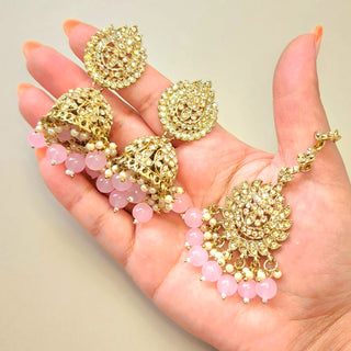 Alisha Light Pink Polki Choker Necklace Set with Tikka & Passa