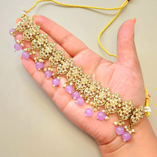 Alisha Light Purple Polki Choker Necklace Set with Tikka & Passa