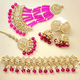 Alisha Purple Polki Choker Necklace Set with Tikka & Passa
