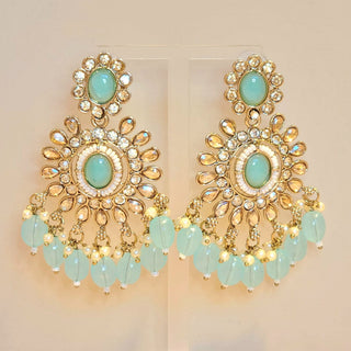 Alyssa Light Blue Polki Necklace Set with Tikka