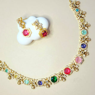 Amara Multicolour CZ Diamond Simulant Necklace Set