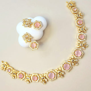 Amara Pink CZ Diamond Simulant Necklace Set