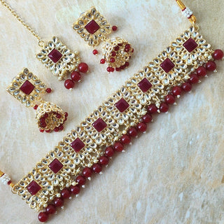 Amelia Maroon Red Choker Necklace Set