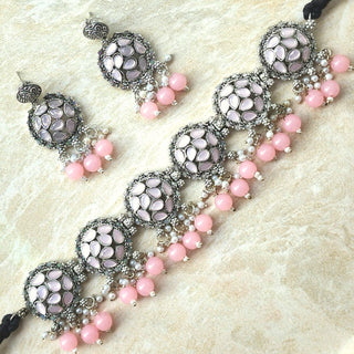 Andrea Light Pink German Silver Necklace Set