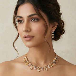 Annie Gold Dual Toned Diamond Simulant Necklace Set