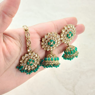 Ashley Green Polki Jhumki Tikka Set