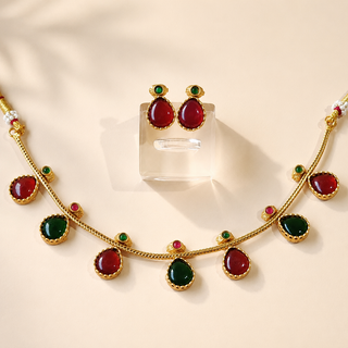Ashley Red Green Choker Necklace Set