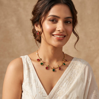 Ashley Red Green Choker Necklace Set