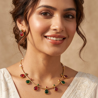 Ashley Red Green Choker Necklace Set