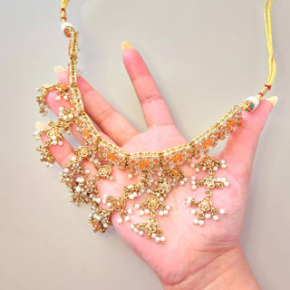 Athena Polki Orange Necklace Set with Tikka