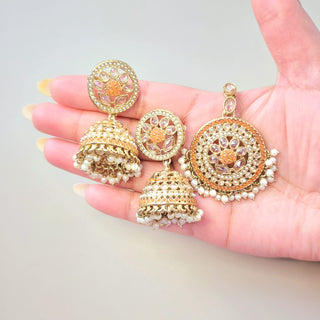 Athena Polki Orange Necklace Set with Tikka