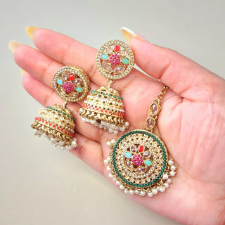 Athena Polki Multicolour Necklace Set with Tikka