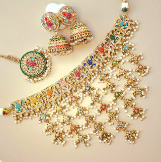 Athena Polki Multicolour Necklace Set with Tikka