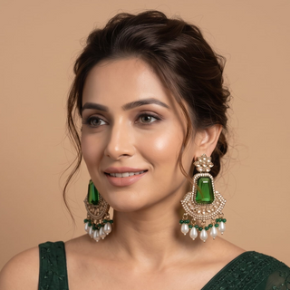 Beatrix Dark Green Polki Earrings