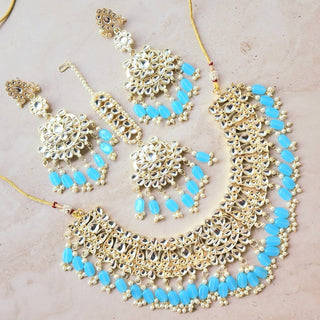 Becca Light Blue Kundan Necklace Set with Tikka