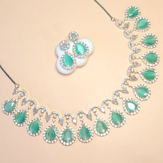 Becca Mint Green CZ Diamond Simulant Necklace Set