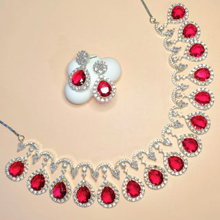 Becca Red CZ Diamond Simulant Necklace Set