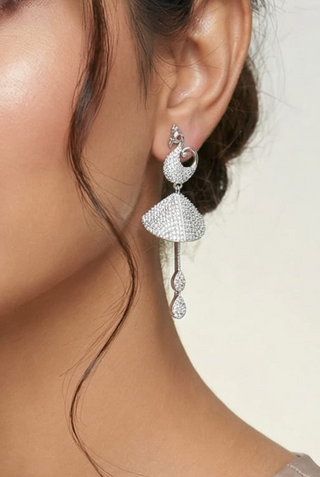 Belle White CZ American Diamond Peacock Jhumki Earrings